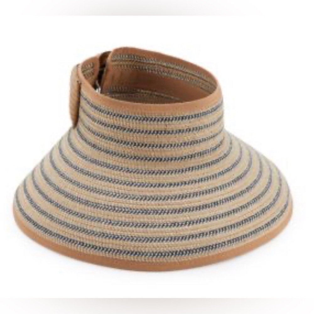 MARCUS ADLER || Elegant Tan and Blue Women's Striped Visor Hat